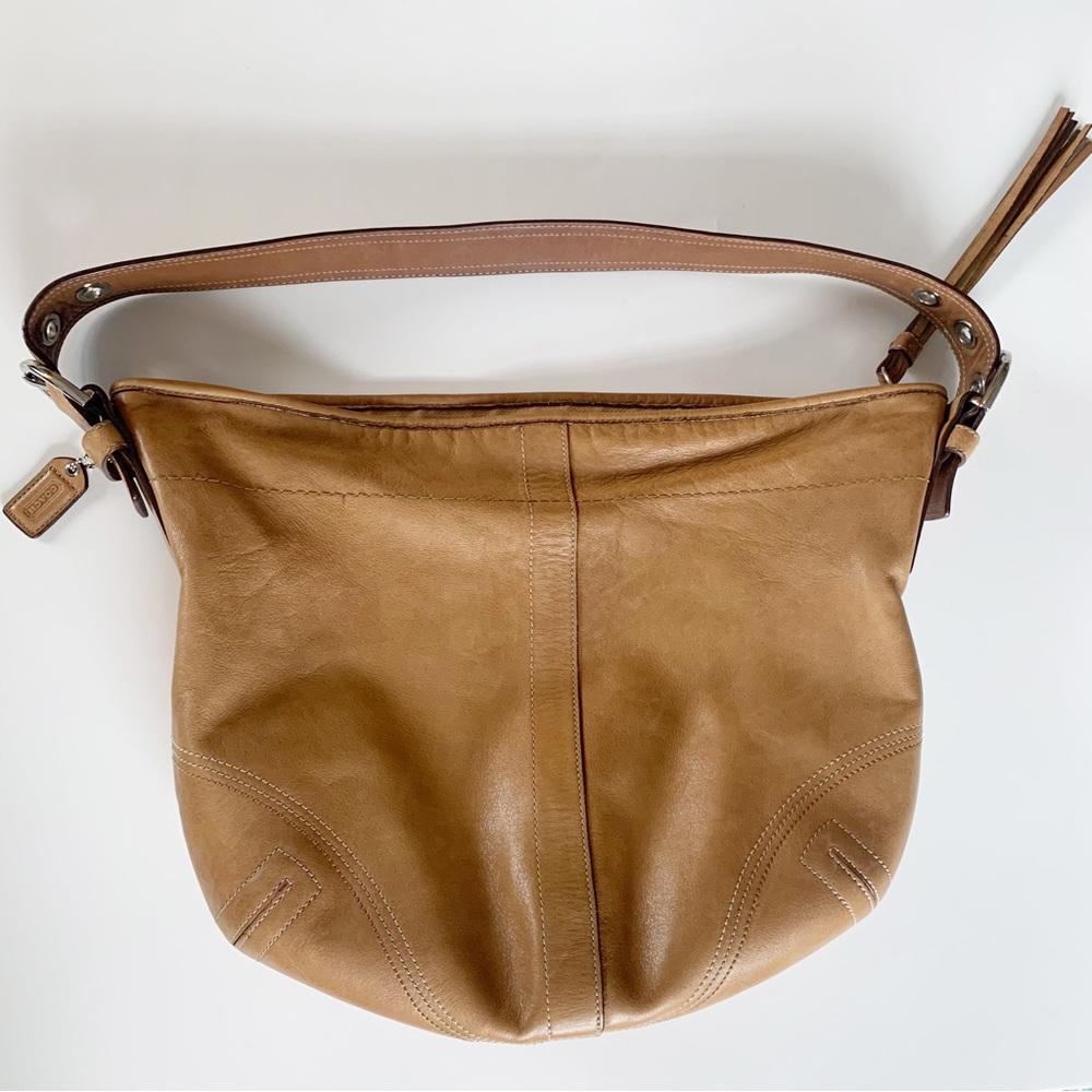Coach Leather Shoulder Bag Purse K056-8A03, Tan